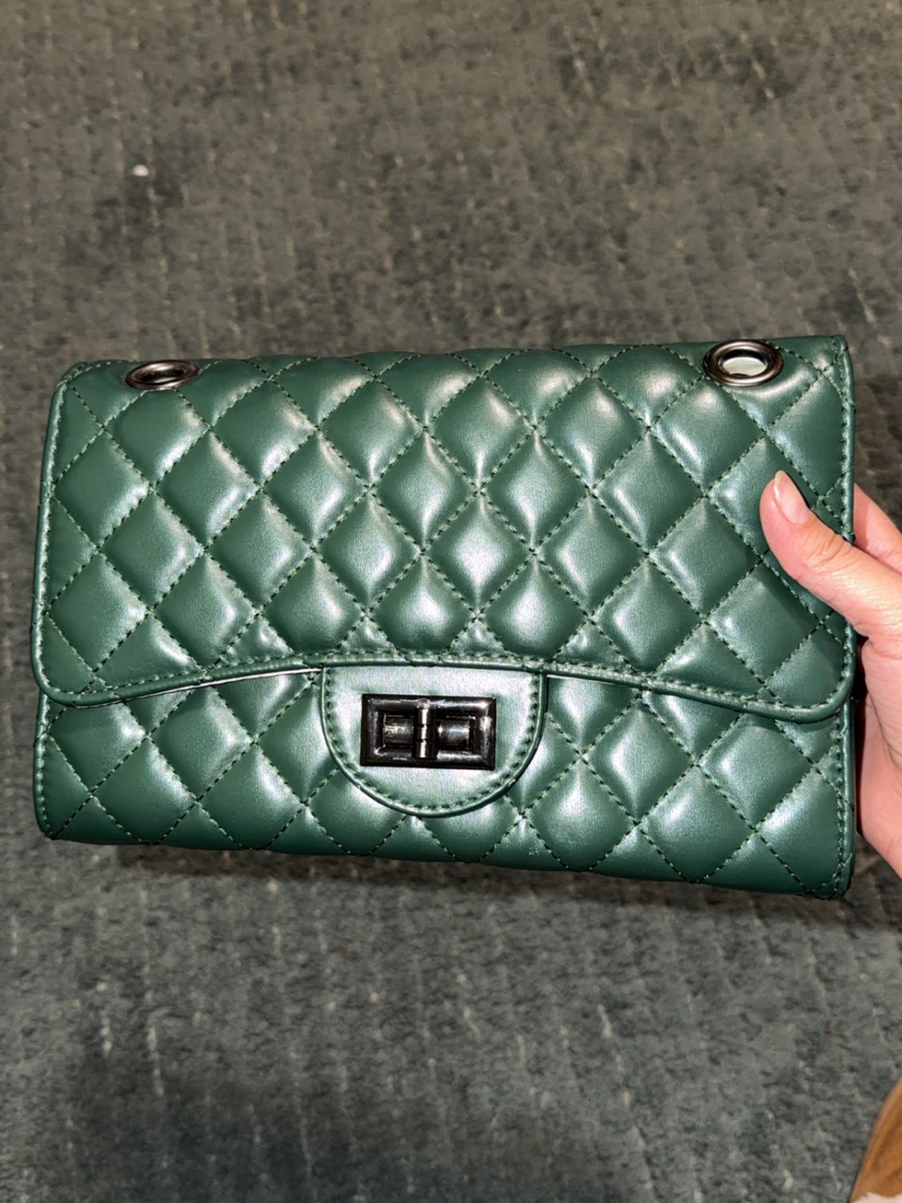 Quilted Green Leather Chain Shoulder Bag